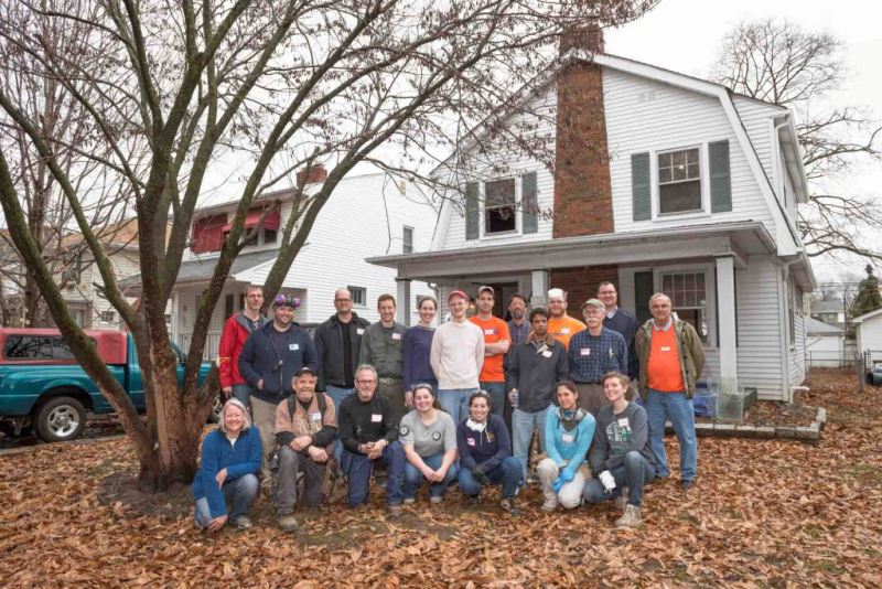 Attendees of the windows workshop gather outside the Westgate home. Photo courtesy of Stephen Newport.